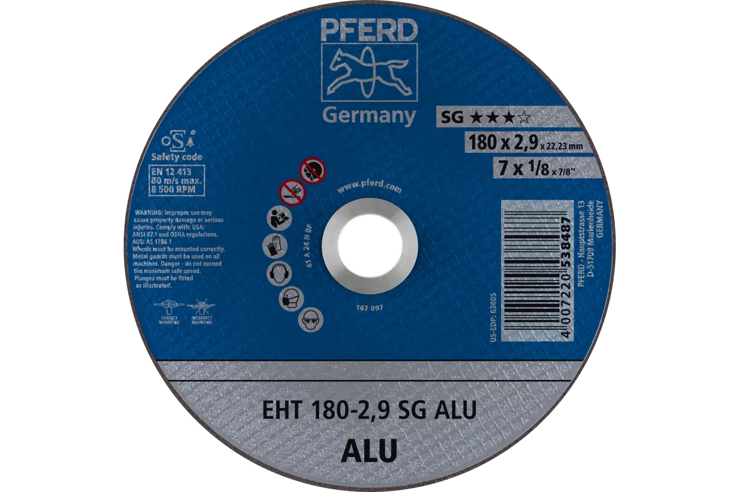 Picture of Pferd Cut-Off Wheel, 7" X 1/8 X 7/8, Sg Alu, T1, Aluminum Oxide